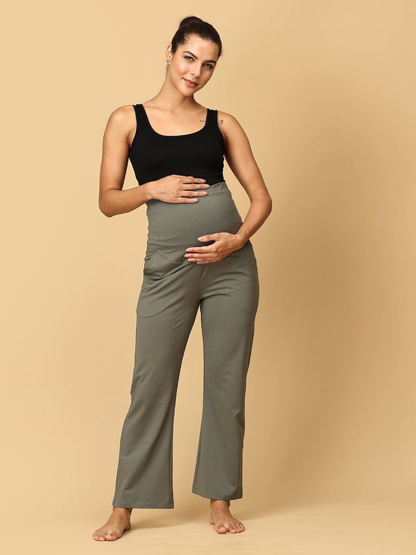 Olive Grey Glide Maternity Yoga Trackpants